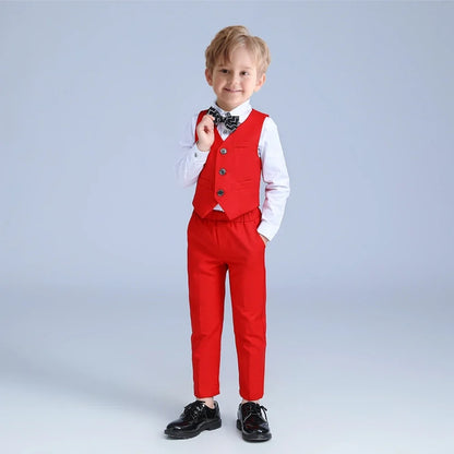 Hot Sale Red Kids Suit Set New Year Christmas Party Elegant Boys Suits For School Opening Ceremony Piano Performance