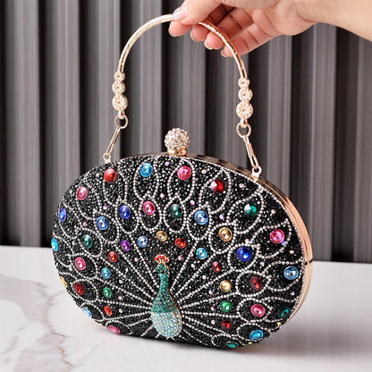New Peacock Pattern Handbags Diamond Evening Bags for Women 2024 Fashion Luxury Evening Clutch and Purse Rhinestone Shoulder Bag