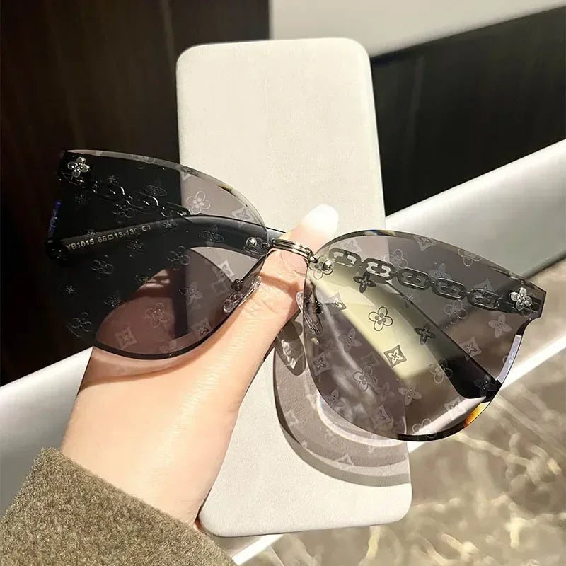 2025 New Fashion Luxury Brand Design Cat Eye Rimless Sunglasses Women Travel Sun Glasses Ladies Eyewear Shade UV400 Gafas De Sol