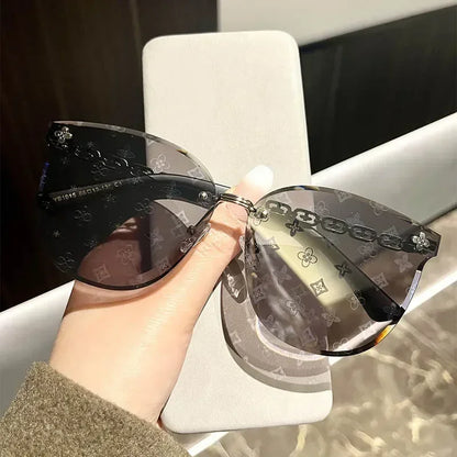 2025 New Fashion Luxury Brand Design Cat Eye Rimless Sunglasses Women Travel Sun Glasses Ladies Eyewear Shade UV400 Gafas De Sol