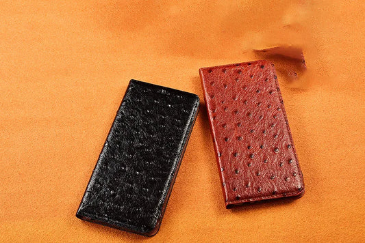 جراب محفظة جلد طبيعي قابل للطي OstrichPoint لهواتف آيفون 7 8 بلس X XS XR 11 12 13 14 15 16 برو ميني SE 2020 ماكس فوندا