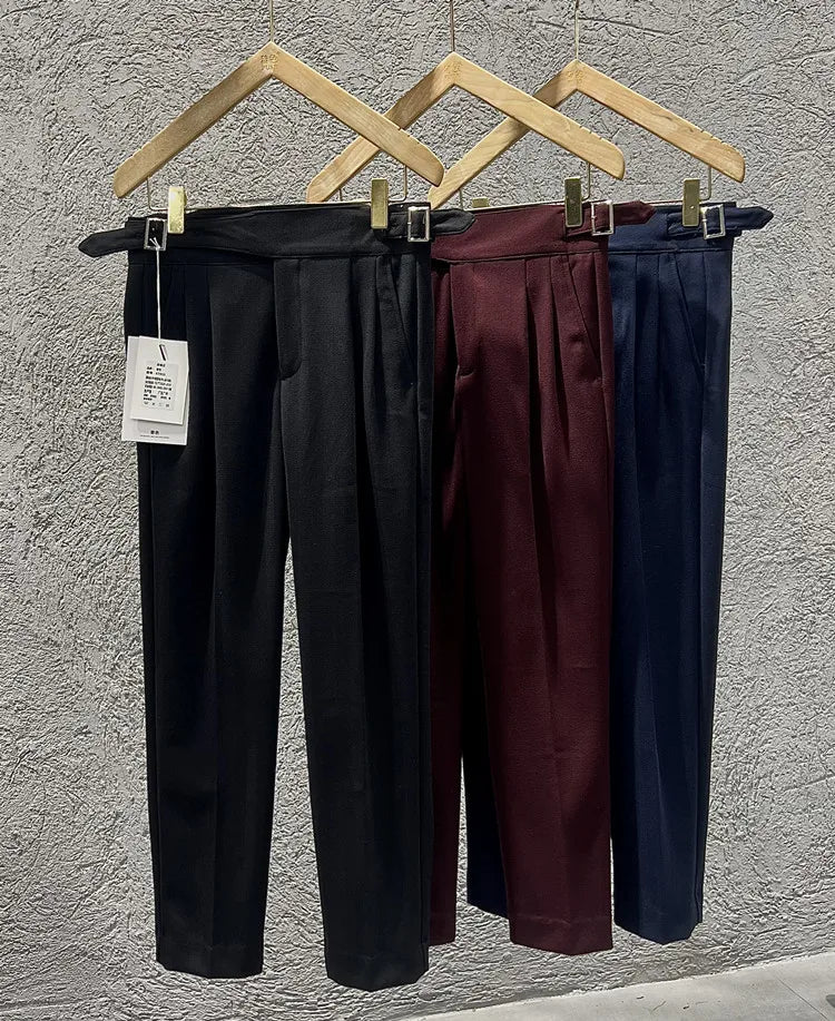 2025 New Naples High Waist Mens Suit Pants Double-Blade Gurkha Chino Slim Fit Trousers Fashion Men Wedding Party Casual Pant