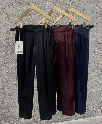 2025 New Naples High Waist Mens Suit Pants Double-Blade Gurkha Chino Slim Fit Trousers Fashion Men Wedding Party Casual Pant