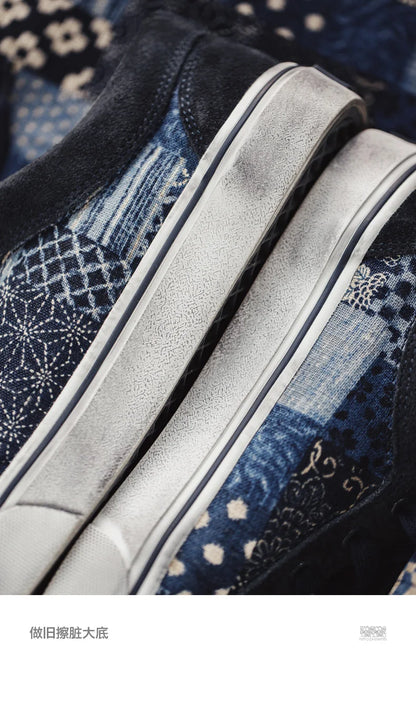 Japanese Retro Printing Canvas Shoes for Men Designer Brand Ancient Cloth Board Shoes Low Top for Lovers Women