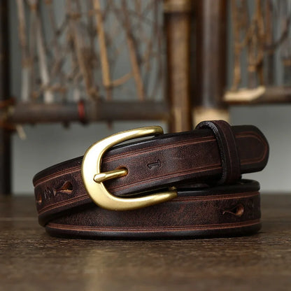 2.4CM Thick Cowhide Copper Buckle Ladies Genuine Leather Casual Jeans Belts for Women Luxury Designer Korean Fashion Thin Belt