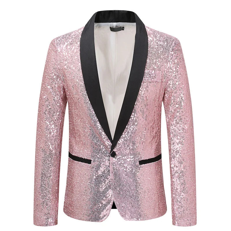 Shiny Gold Men Sequin Glitter Embellished Blazer Jacket, Nightclub Prom Suit Coats Mens Costume Homme Stage Clothes For Singers
