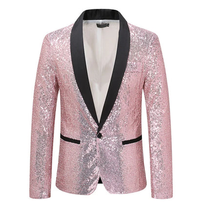 Shiny Gold Men Sequin Glitter Embellished Blazer Jacket, Nightclub Prom Suit Coats Mens Costume Homme Stage Clothes For Singers