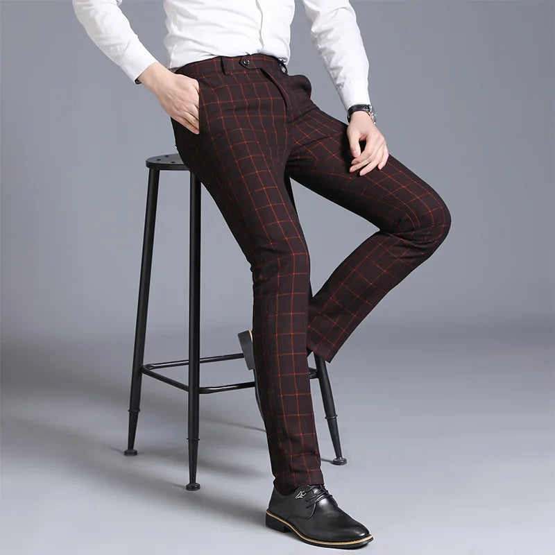 Autumn New Men's Suit Pants, Asian Sizes Office Trousers, Available in Blue, Red, Gray, and Black.