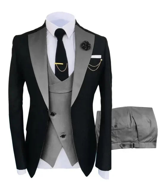 New Costume Slim Fit Men Suit Slim Fit Business Suits Groom Black Tuxedos For Formal Wedding Suit Jacket Pant Vest 3 Pieces