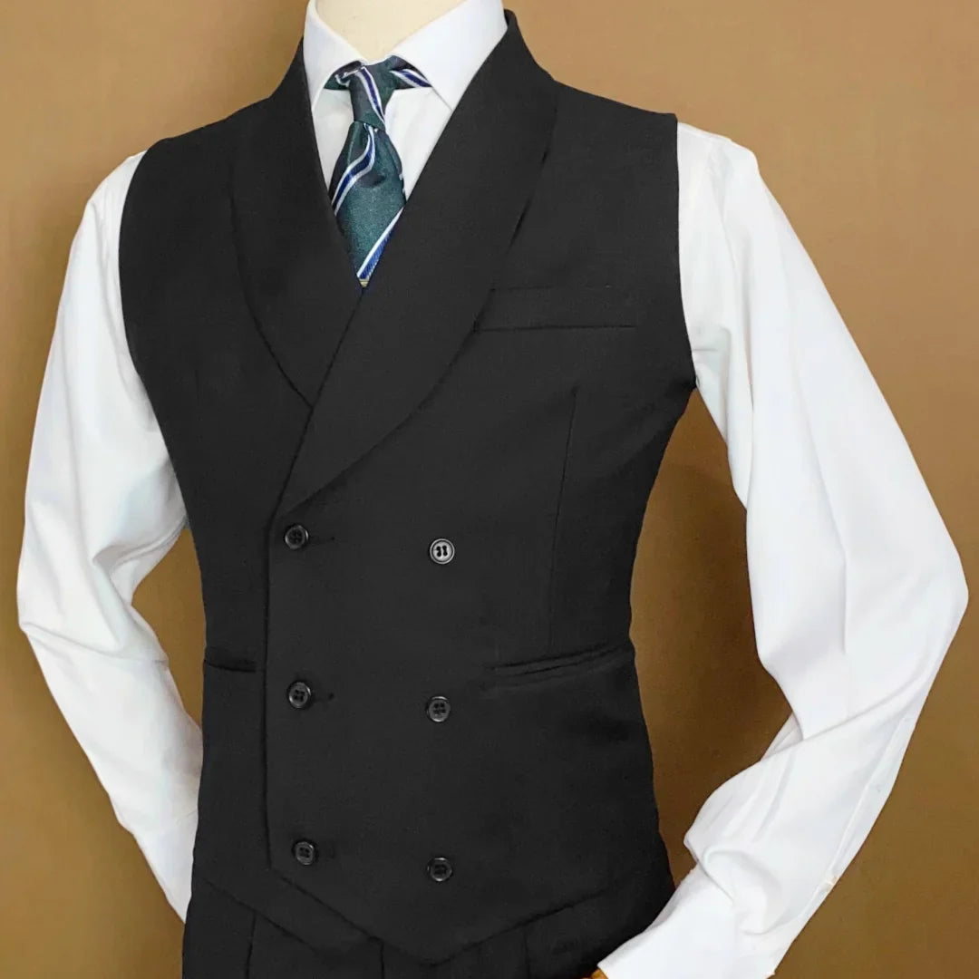Men Vest Black With Lapel Double Button Waistcoat For Wedding Birthday Banquet Party Business Work Daily Casual Men Suit Vest
