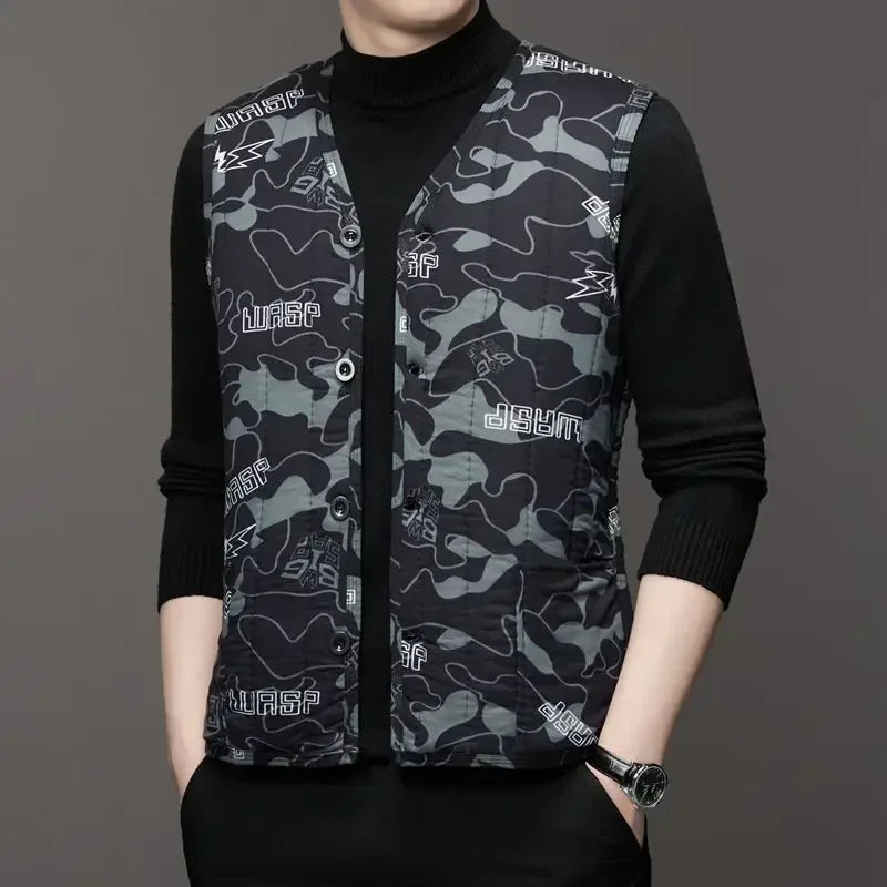 Autumn Winter waistcoat Men Lamb Fleece Coat Vest Button Cardigans Thicken Warm Solid V-Neck Casual Plaid Jackets