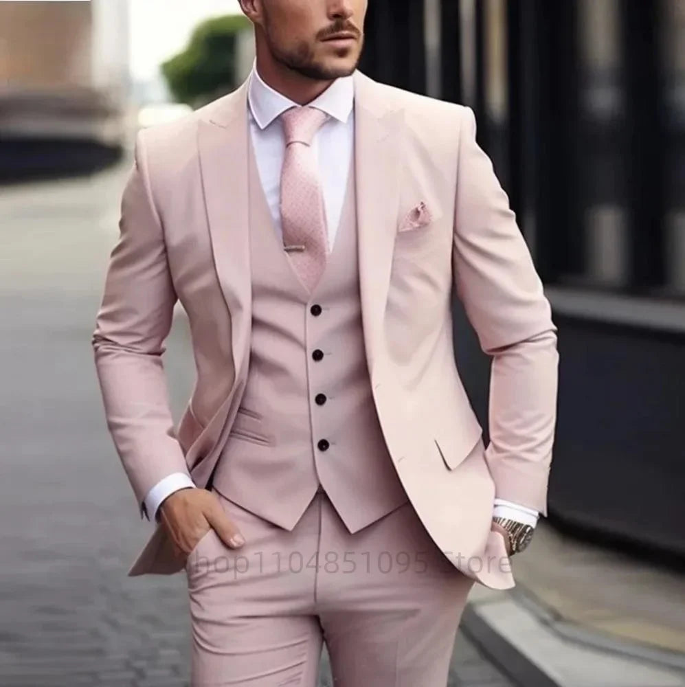Green Mens Suits Casual 3 Pieces Slim Fit Notch/Peak Lapel Formal Wedding Groom Wear Blazer Tuxedos for Party(Blazer+Pants+Vest)