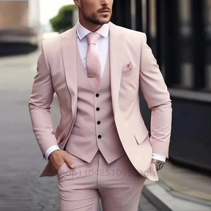 Green Mens Suits Casual 3 Pieces Slim Fit Notch/Peak Lapel Formal Wedding Groom Wear Blazer Tuxedos for Party(Blazer+Pants+Vest)