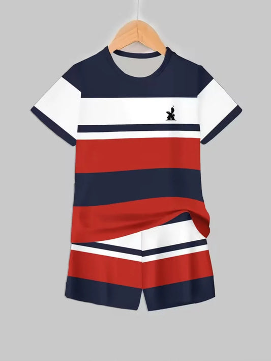 Boys Clothes Casual Colorblock Short Sleeve T-Shirt Shorts Set 2PCS Comfort Outdoor Quick Drying Sport Shirt Casual Children Top