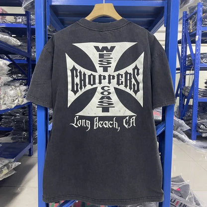 Summer Vintage West Coast Choppers Printed Washing T-Shirt Women Cotton Breathable Retro Biker Style Loose Fit Casual Streetwear