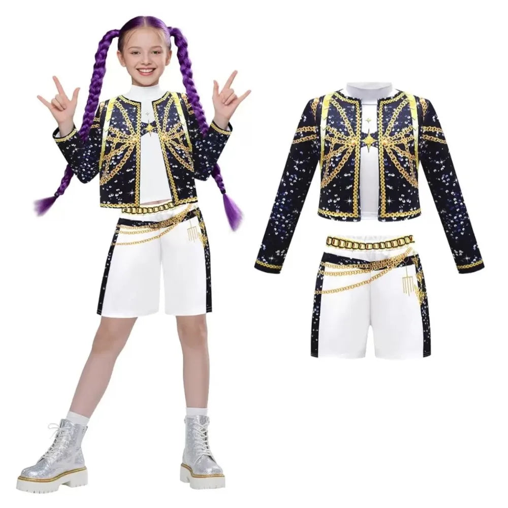 3Pcs Kpop Costume Rumi Singer Dance Dress 3D Print Girls Halloween Christmas Costumes Cosplay Fancy Stage Performance Outfits