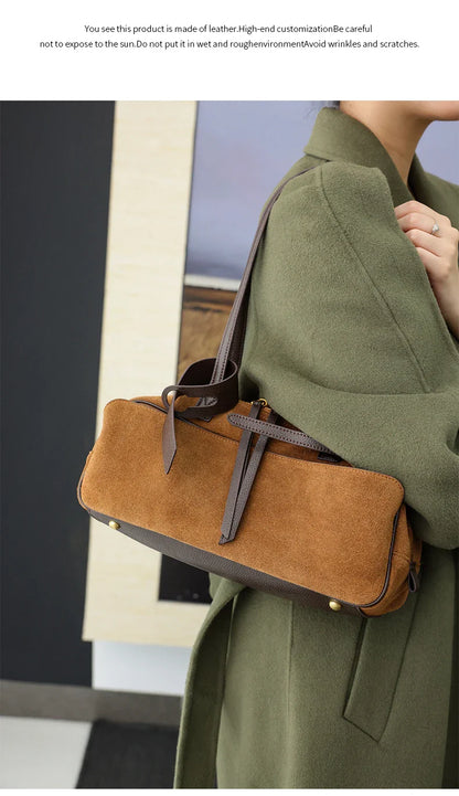 Ladies Casual Soft Suede Cowhide Handbags Women's Frosted Cow Leather Shoulder Bag Female Fashion Trend Luxury Designer Bags New