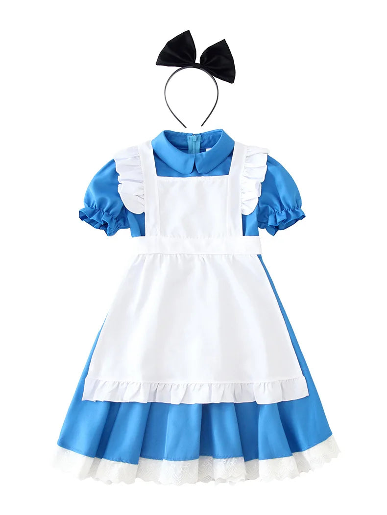 Children Blue Alice In Wonderland Halloween Costume For Kids Party Lolita Maid Dress Cosplay Fancy Carnival Costumes Girls