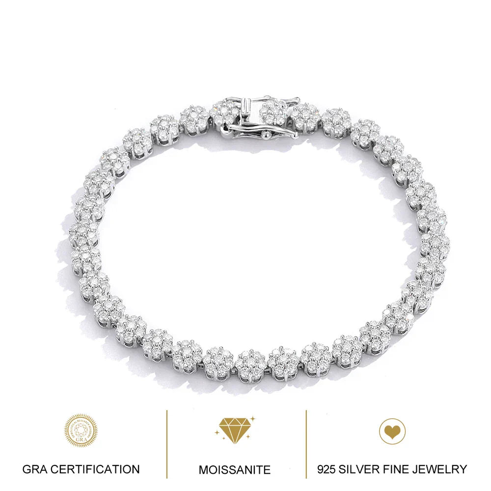 Flower Full Moissanite Tennis Bracelets 925 Sterling Silver D Color Lab Diamond for Women Hand Chain Gift Fine Jewelry GRA