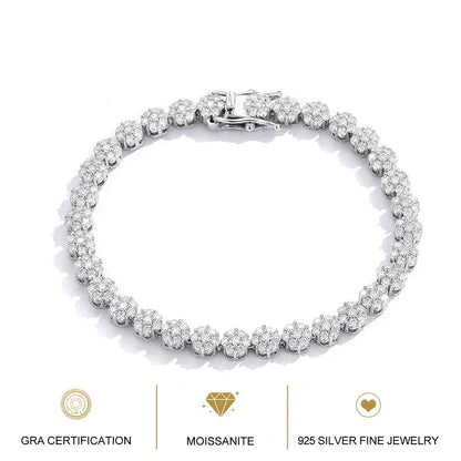Flower Full Moissanite Tennis Bracelets 925 Sterling Silver D Color Lab Diamond for Women Hand Chain Gift Fine Jewelry GRA