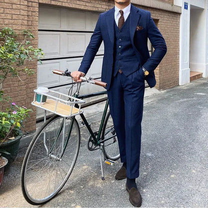 New Retro Herringbone Slim Fit Men's Suit Gentlemen's 3-piece Suit Single Breasted Handsome Autumn Winter Business Casual Formal