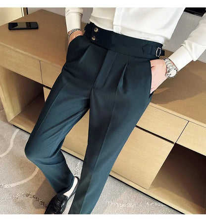 British Style Naples Solid Color High Waist Suit Pants High Quality Men Formal Business Social Party Wedding Casual Trousers