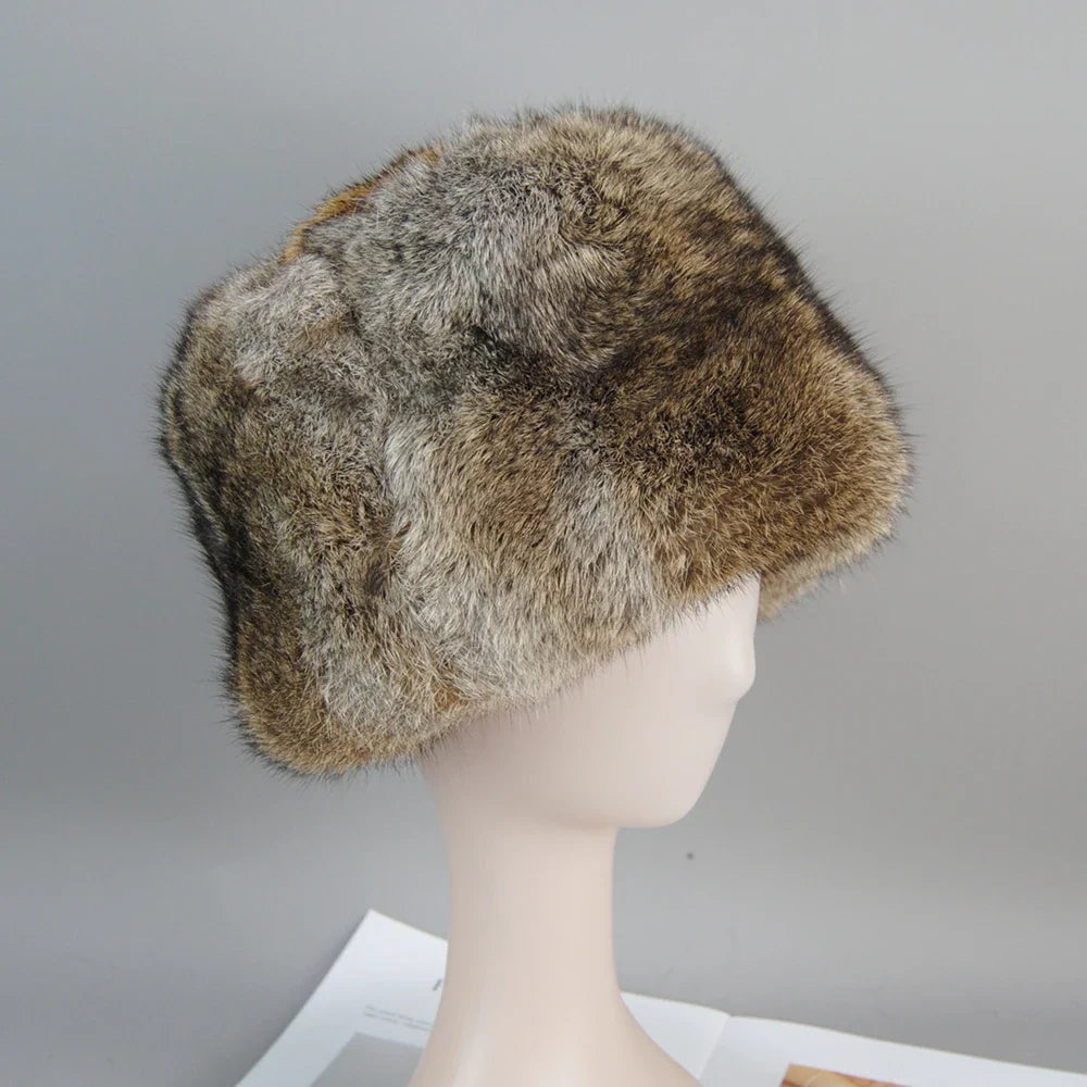 2026  Unisex Winter Russian Outdoor 100% Genuine Rabbit Fur Caps Warm Real Rabbit Fur Bomber Hat Natural Quality Rabbit Fur Hats