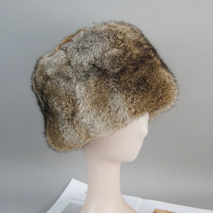 2026  Unisex Winter Russian Outdoor 100% Genuine Rabbit Fur Caps Warm Real Rabbit Fur Bomber Hat Natural Quality Rabbit Fur Hats