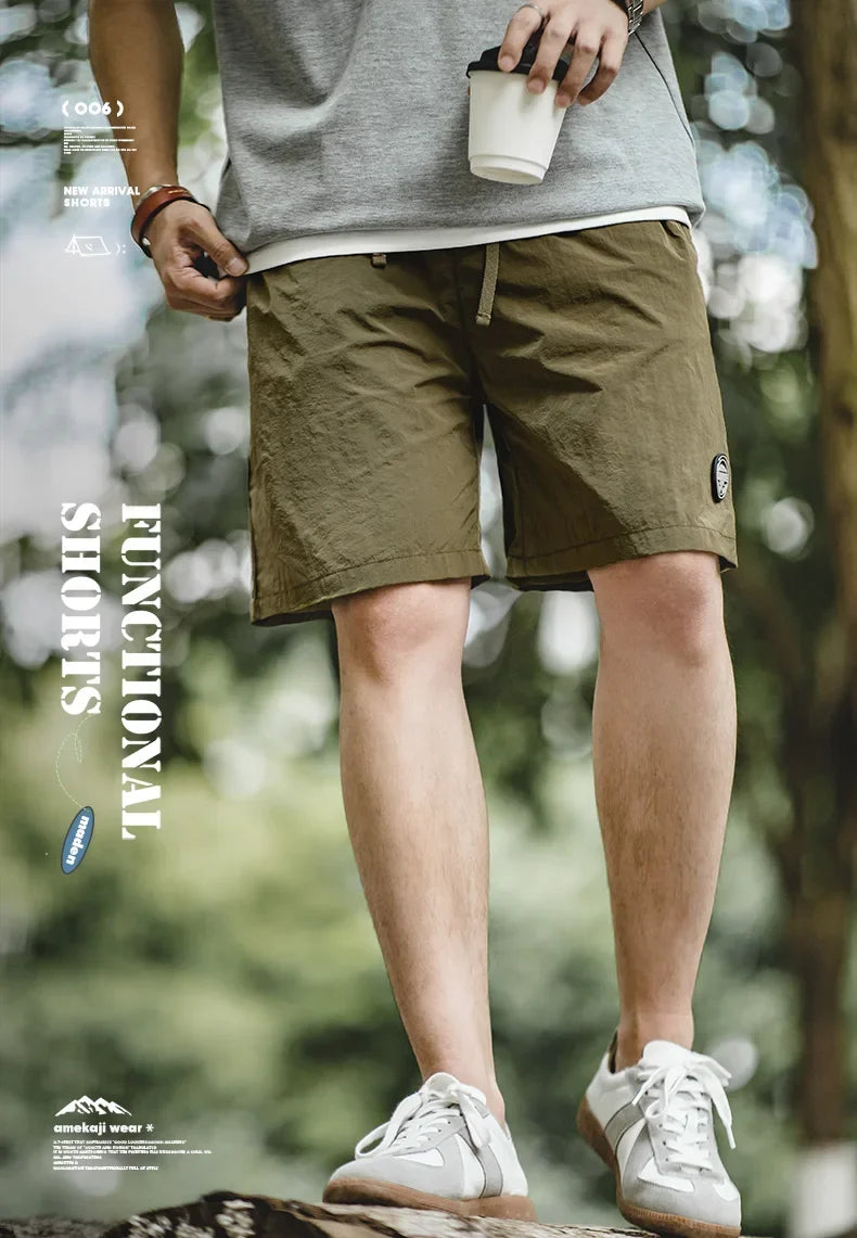 Outdoor Men's Quick-Dry Shorts Lightweight Casual Elastic Waist Drawstring Shorts Loose Fit Running Contrast Summer Shorts