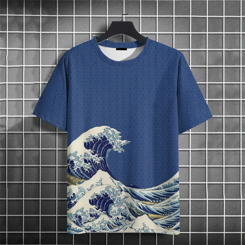 Crane Waves Pattern T-Shirt For Men Chinese Koi Fish 3D Print Tees Summer Casual Loose Short Sleeve O-Neck Tops Unisex T Shirts