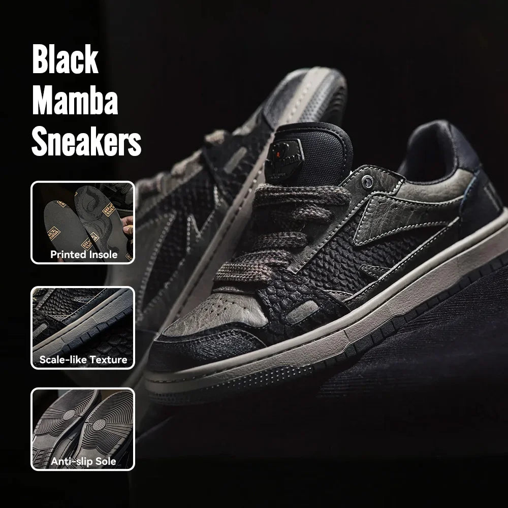 Casual Snake Year Black Mamba Men's Sneakers Low-Top Flat Sole Versatile Black Shoes for Spring Autumn Skateboarding Shoes