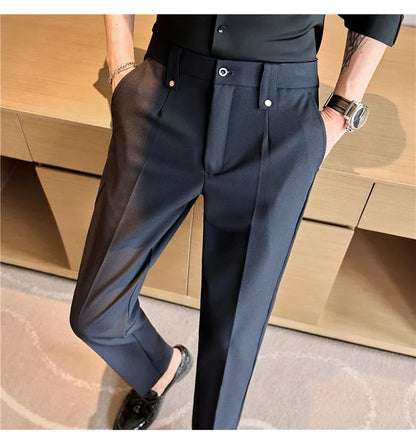 Mens Suit Pants 2026 Spring New British Style Elastic Waist Solid Casual Formal Dress Pants Slim Fit Trousers for Men Clothing