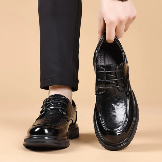 Spring Autumn Business Leather Shoes for Men Solid Color Lace Designer Big Head Dress Shoes Male Fashion Platform Casual Shoe