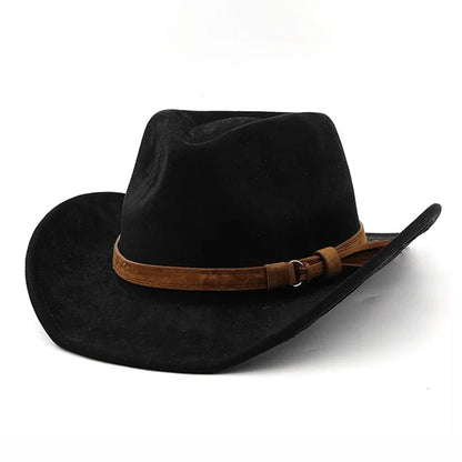 Ethnic Style Western Cowboy Hat Imitation Leather Velvet Jazz Hat Autumn And Winter Roll up Edge Fedora Hat