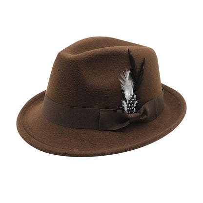 Vintage Fedora Hat Women Men Top Hat, Feather Felts Hat, Men's Jazz Hat European And American Gentleman Soft Woolen Hat
