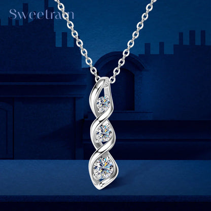 Moissanite Diamond Necklace Gift for Women 925 Sterling Silver 18K White/Yellow Gold Plated Twisted Pendant Chain