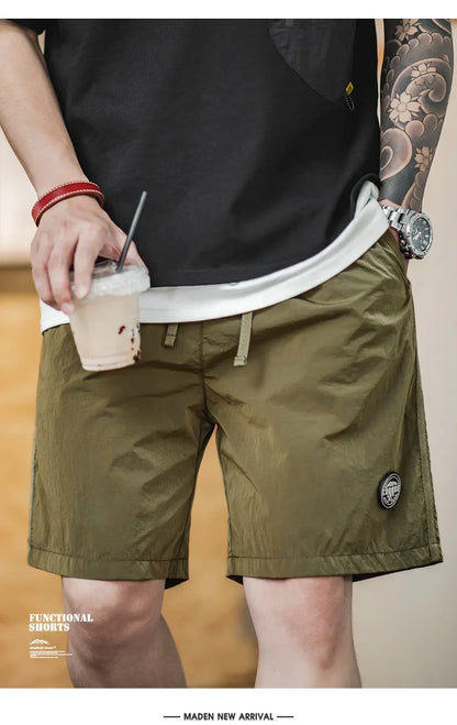 Outdoor Men's Quick-Dry Shorts Lightweight Casual Elastic Waist Drawstring Shorts Loose Fit Running Contrast Summer Shorts