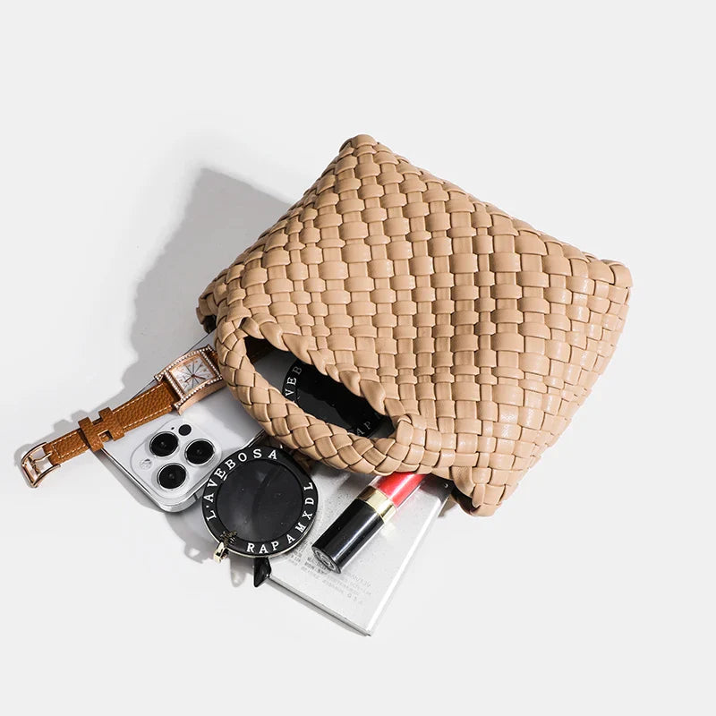 Designer bag Women's handbag Popular small size version PU leather woven bag Fashion style soft handmade bucket bag