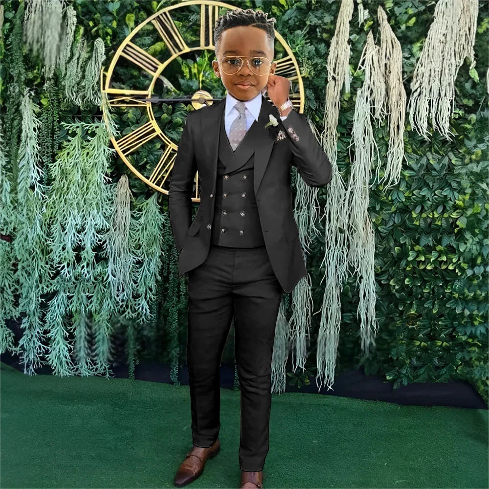 Fashionable Boys Suit Set 3 Pieces Jacket Vest Pants Banquet Party Outfit Elegant Children's Tuxedo Wedding Guest Clothes 2-20T