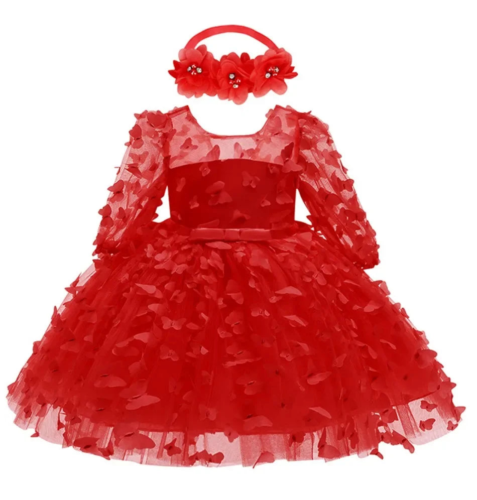 Kids Girl Princess Dress Toddler Long Sleeve Birthday Party Costume Butterfly Design Baby Girl Dress Summer Gauze Children Dress