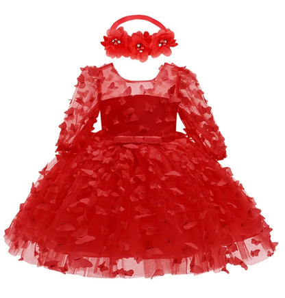Kids Girl Princess Dress Toddler Long Sleeve Birthday Party Costume Butterfly Design Baby Girl Dress Summer Gauze Children Dress
