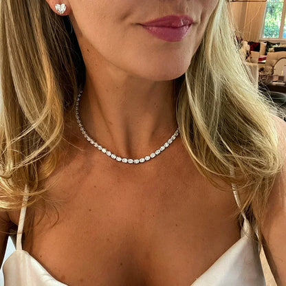 East West Set Oval Cut Moissanite  Tennis Necklace with Certificate S925 Silver 0.3/0.5carat Diamond Riviera Choker for Women