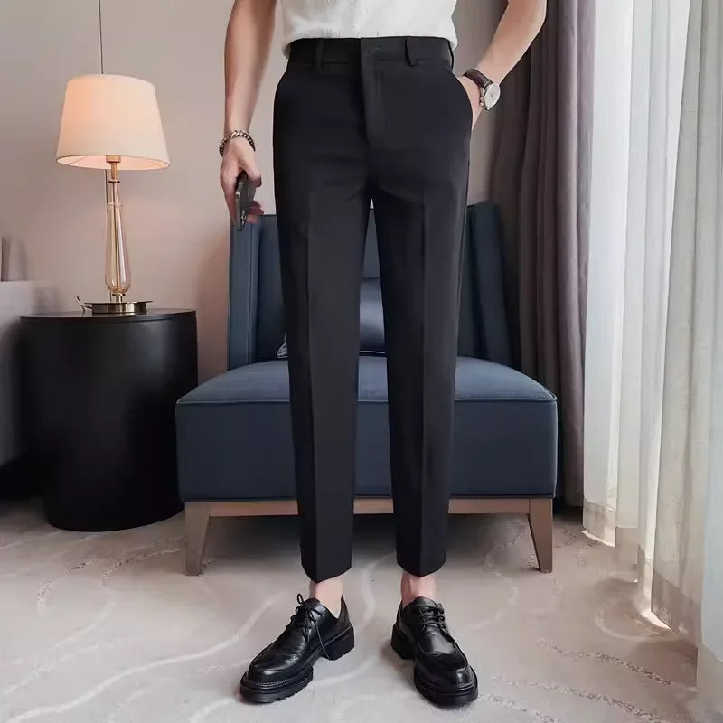 High Quality British Style Business Casual Pants Men's Spring Summer Solid Color Slim Fit Formal Wear Suit Pants Men Clothing