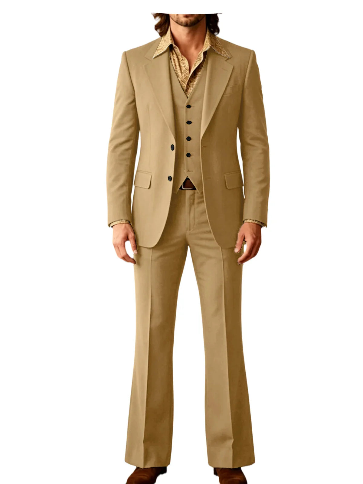 Retro Men's Linen 3 Piece Notch Lapel 2 buttons Jacket Flared Trouser Breathable Elastic for Casual Beach Wedding Groom Tuxedo