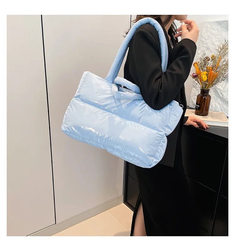Fashion Large Capacity Puffer Shoulder Bags Padded Women Handbags Casual Nylon Quilted Big Tote Bag Warm Winter Shopper Purses