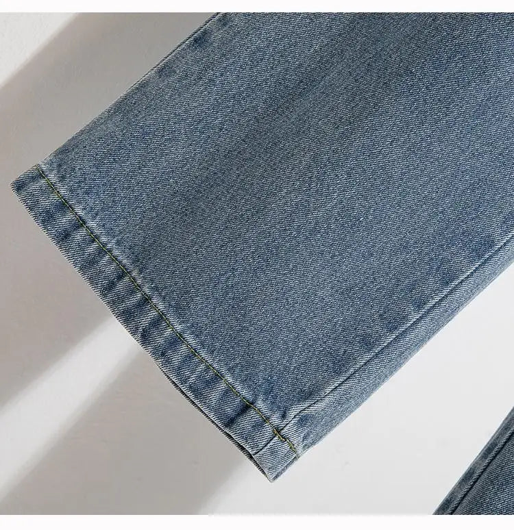 High Waist Wide Leg Cotton Denim Dstring Loose Fit Women's Autumn 2024 Slimming Effect Pure Cotton Casual Trousers