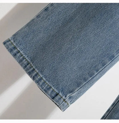High Waist Wide Leg Cotton Denim Dstring Loose Fit Women's Autumn 2024 Slimming Effect Pure Cotton Casual Trousers