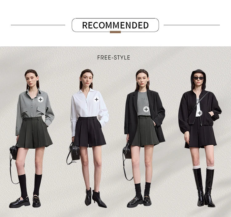 Minimalist Casual Shorts For Women 2025 Autumn Preppy Style Loose Black Shorts Office Lady Luxury Shorts Daily 12523085