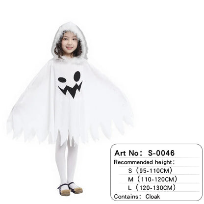 Child Boy Girl Cute White Ghost Demon Glow In The Dark Cape Cosplay Costume Kids Fancy Dress Performance Halloween Theme Party