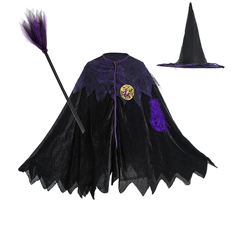 Halloween Costume for Kids Girls Purple Bat Dress Halloween Fantasy Vampire Costume Witch Cosplay Clothes Carnival Party Gifts